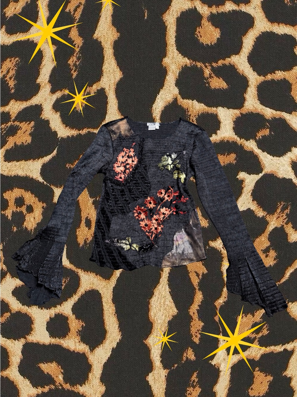 ALBERTO MAKALI | Y2K Vintage Long-Sleeve Floral Bell-Sleeve Whimsigoth Top | SM